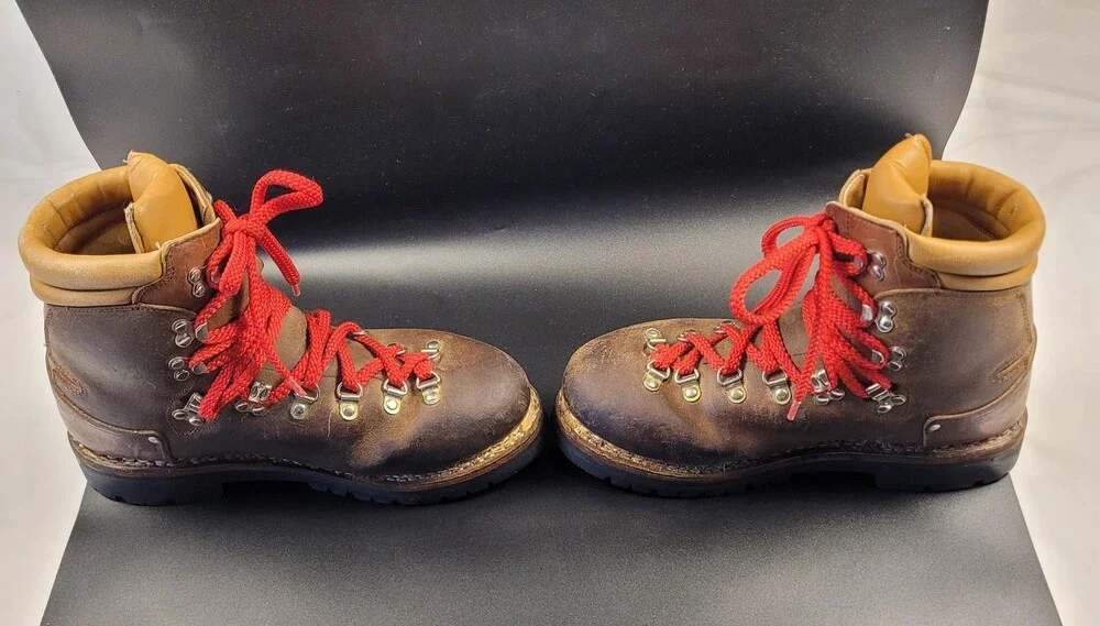 Vintage Kastinger Mountaineering Boots Mens 8.5 Brown Leather Vibram 70s Austria